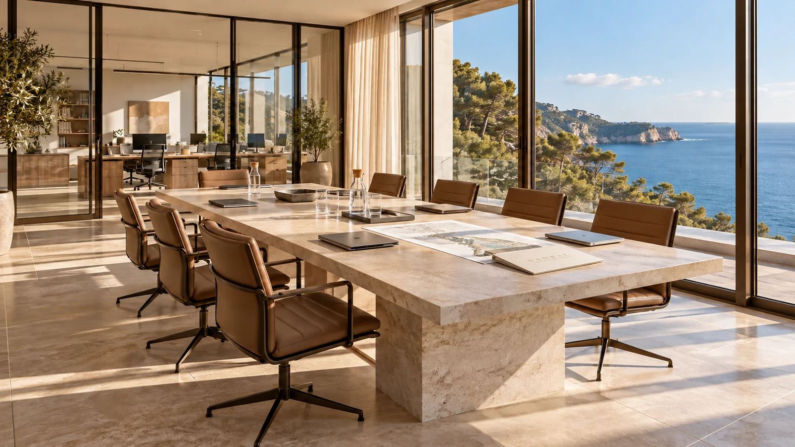 Mediterranean boardroom overlooking the sea