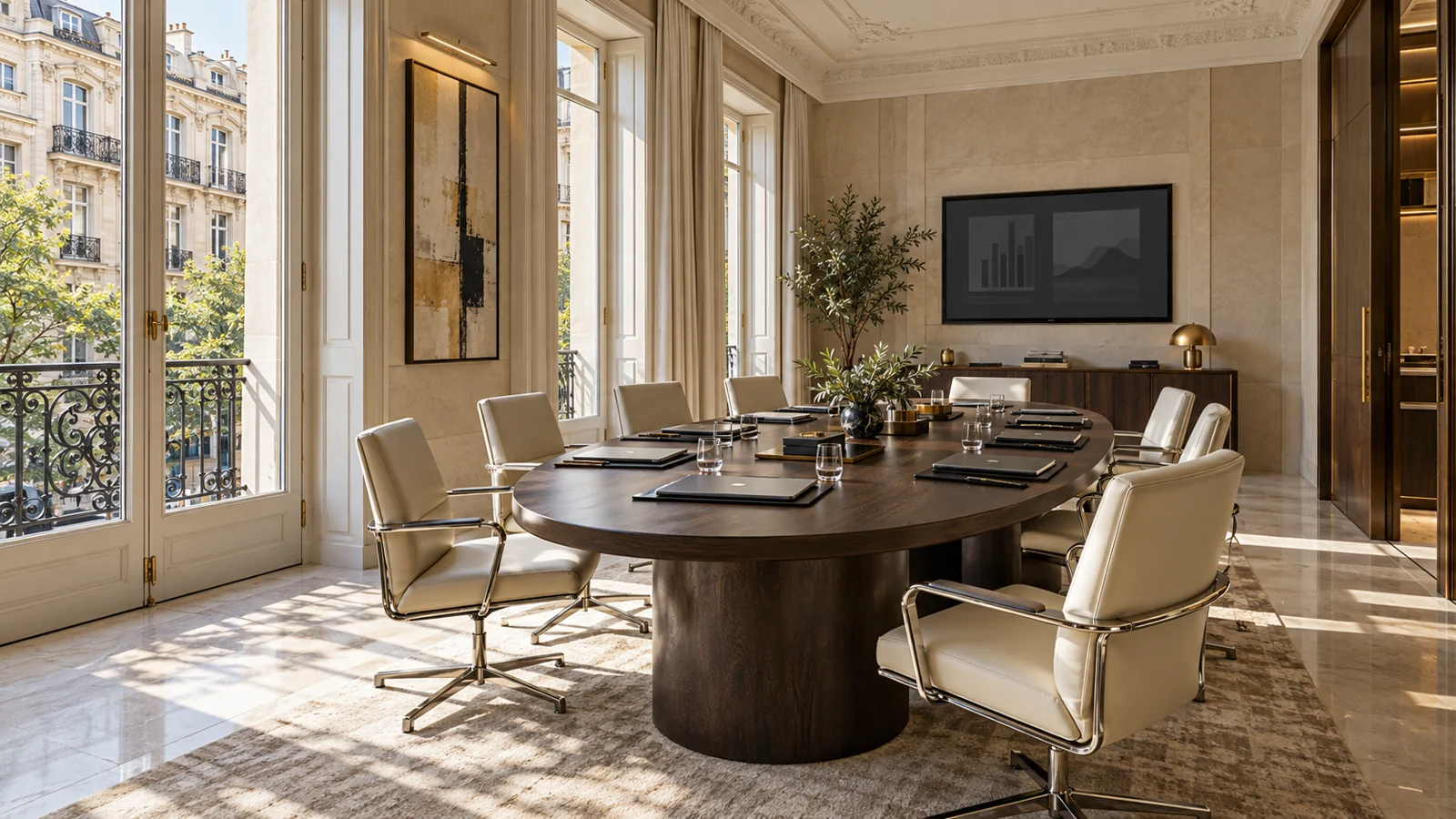 Illustrative Madrid boardroom with limestone finishes